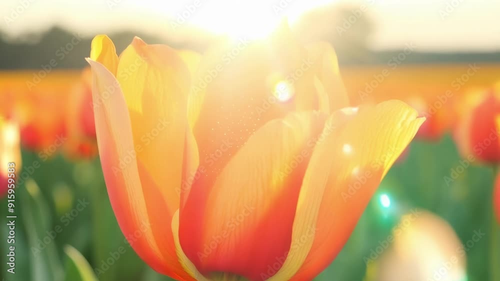 Aufkleber a vibrant closeup of a fiery orange tulip its flamboyant petals adding a pop of color to the field.