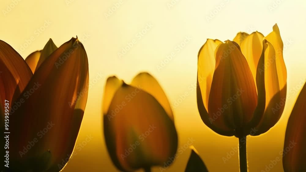 Aufkleber Closeup of a group of tulips each one in a different stage of blooming creating a beautiful gradient effect.