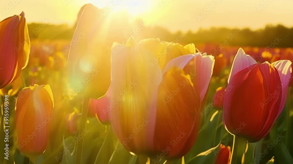 Aufkleber A closeup of a field of tulips the different colors and patterns creating a mesmerizing mosaic of nature.