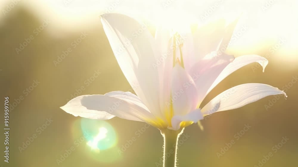 Poster A drooping lily bloom its petals tinged with blush pink appears to be reaching toward the sunlight in a quest for warmth and nourishment.