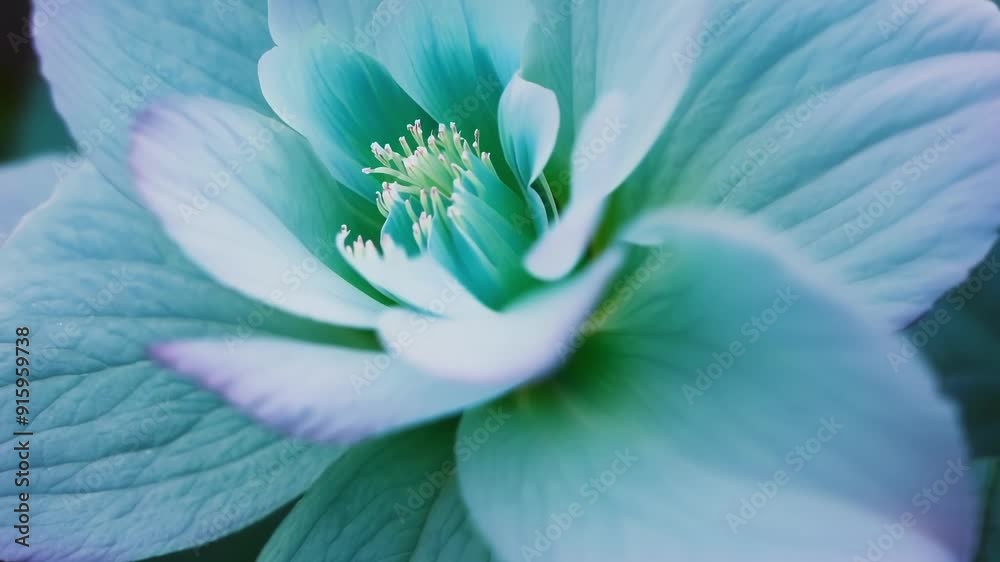 Poster a macro shot of a single hydrangea flower within a highlighting its velvety petals and intricate cen