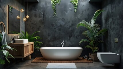 Modern Minimalist Bathroom with Natural Light and Greenery