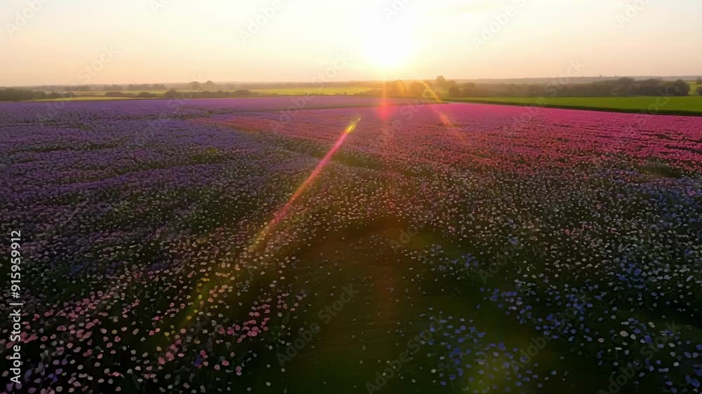 Aufkleber an aerial shot of a sprawling field of morning glory blooms creating a sea of color as they bask in 