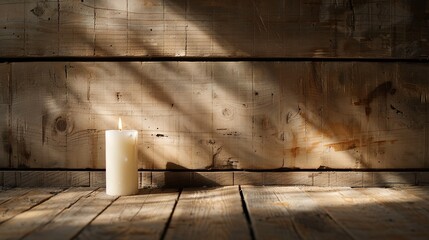 Tranquil Solitude - Candlelight illuminating rustic cabin wall, creating peaceful ambience for reflection and solitude