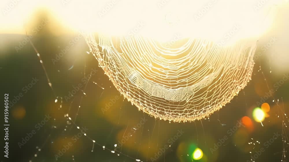 Aufkleber The soft glow of the sun reflecting on dewcovered spider web creating a mesmerizing and tranquil scene that evokes a sense of peacefulness.