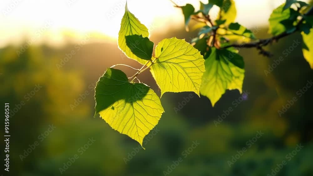 Poster a timelapse of a tree branch covered in fresh green leaves showcasing the rapid growth and transform