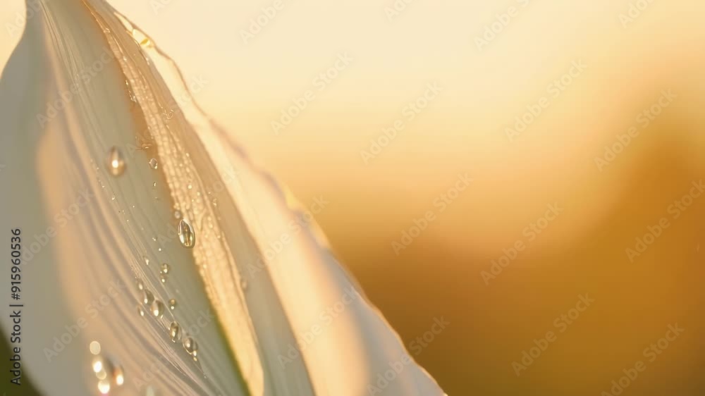 Poster as the sunlight plays upon the closeup of a white flower petal the cameras focus sharpens on the tin