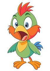 Funny cheerful bird, anime bird vector image, colored bird on transparent background SVG, mad bird, green bird