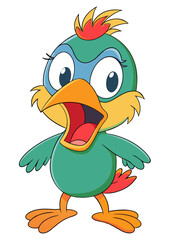Funny cheerful bird, anime bird vector image, colored bird on transparent background SVG, mad bird, green bird