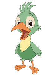 Funny cheerful bird, anime bird vector image, colored bird on transparent background SVG, mad bird, green bird