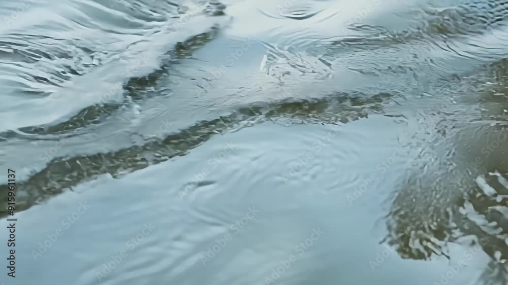 Poster a detailed shot of raindrop ripples in a puddle showcasing the varying sizes and shapes of each indi