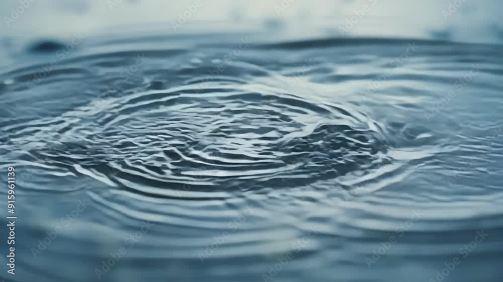 Poster Tiny raindrop ripples forming concentric circles in a puddle creating a hypnotic effect as each drop hits the waters surface.