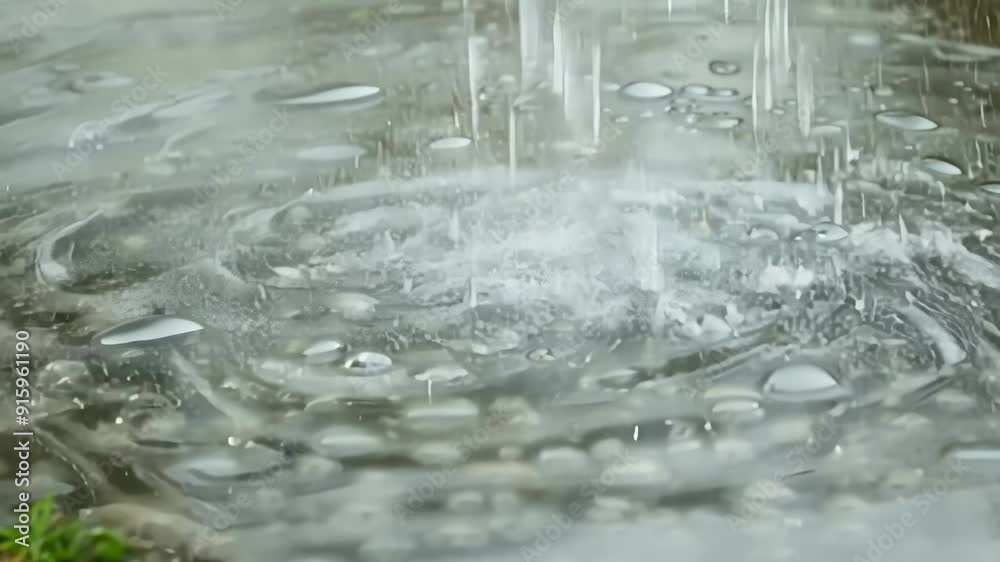 Aufkleber closeup footage of raindrop ripples in a puddle during a heavy downpour with the ripples becoming mo