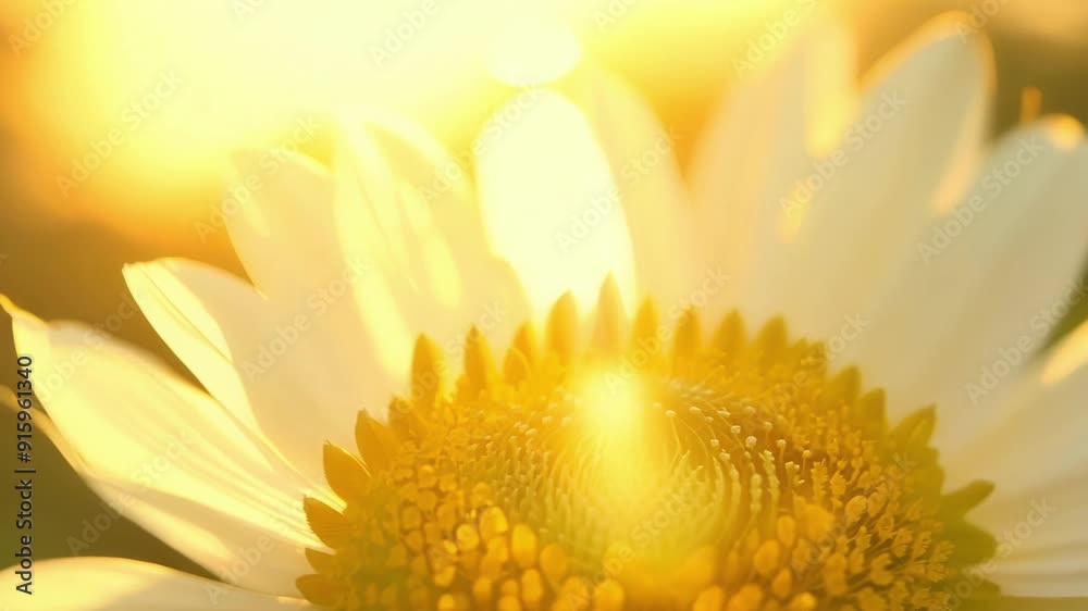 Poster A closeup shot reveals a golden sunbeam shining through the translucent petals of a daisy highlighting the intricate details of each tiny petal.
