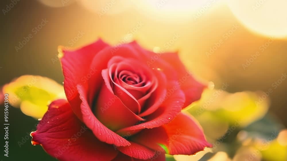 Leinwandbilder a single red rose comes into focus its soft petals glowing as the suns rays hit them just right crea