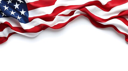 Waving symbol of American patriotism, a vibrant red, white, and blue banner with stars and stripes fluttering in the wind