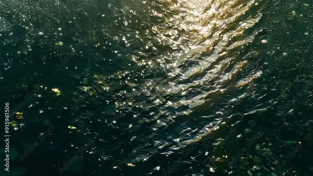 Poster a shot from above showing the contrast between the dark riverbed and the speckles of light created b