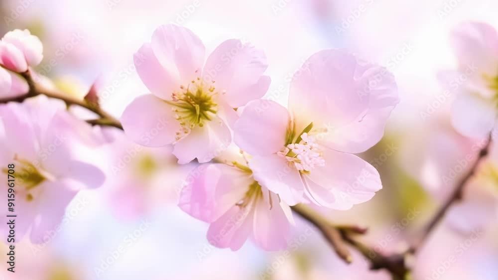 Aufkleber a detailed shot of a cherry blossom branch with tiny buds starting to open and reveal the soft pink 
