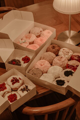 a treat of sweet delicious doughnut in sunny day at the cake shop