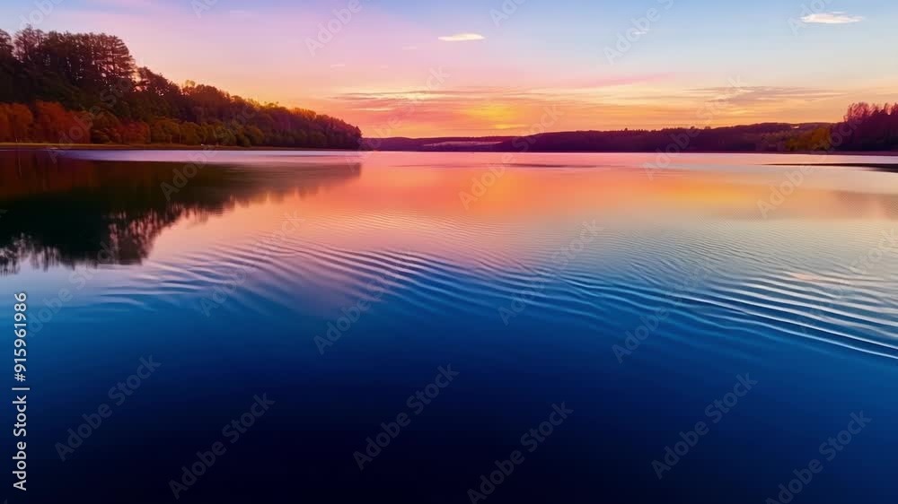 Aufkleber the camera slowly zooms in on the surface of a lake where the vibrant colors of the sunset are refle