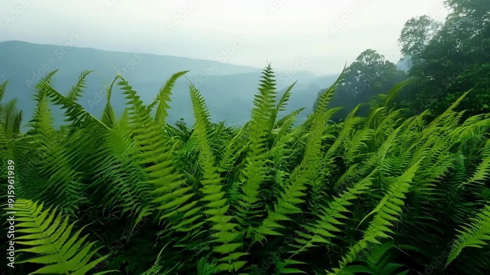 Poster in a poetic shot the camera slowly pans across a sea of lush green ferns capturing the mesmerizing s