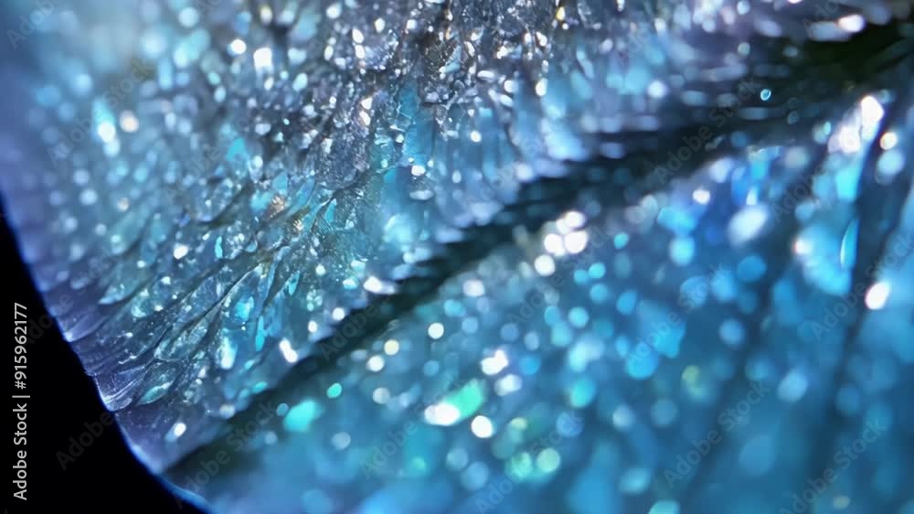 Poster the camera zooms in on a moths wings revealing the iridescent scales that give them a shimmering app