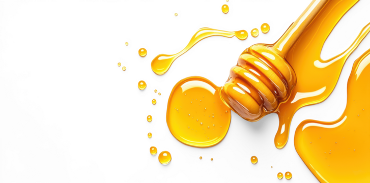 Honey dipper with golden honey on a transparent background