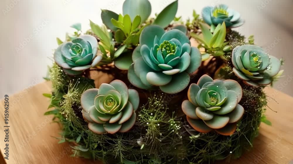 Poster a closeup of a flower crown adorned with small succulents and greenery adding a unique touch to the 