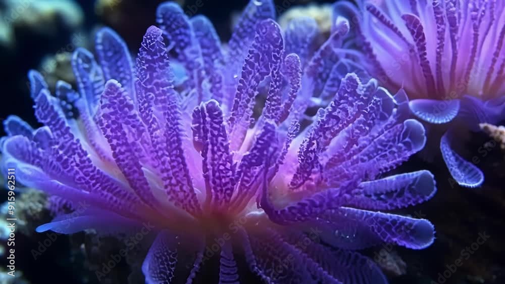 Poster detailed closeup of bright purple and pink polyps their intricate patterns and textures resembling d