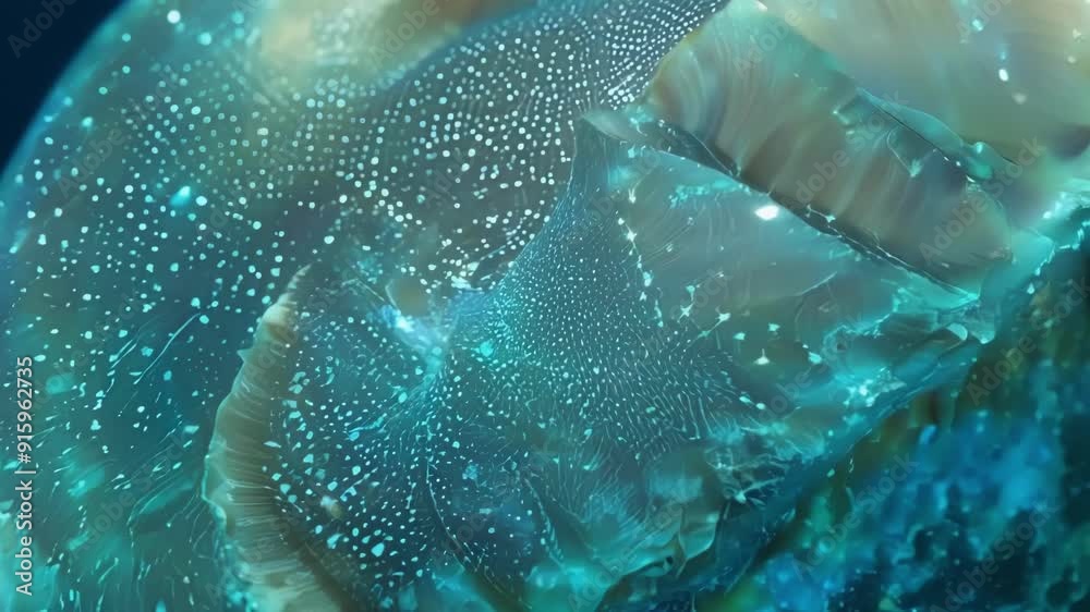 Poster A closeup of a speckled sea shell with a complex network of lines and dots in a variety of colors resembling a constellation.