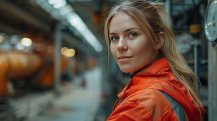 Fototapeta premium building site, building site manager, construcion site crane, color light-orange and strawberry-red.generative ai