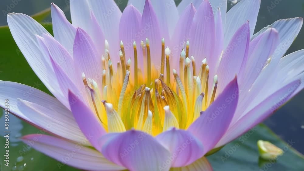 Poster the intricate layers of a water lily in full bloom showcasing its ethereal beauty and graceful form.