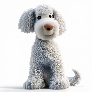 Bedlington terrier, fluffy funny cute dog, animation on white, unusual avatar, cheerful pet