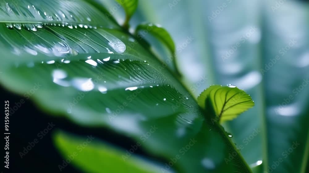 Poster a striking contrast between the hard glossy surface and the soft feathery fronds of a fern leaf is s