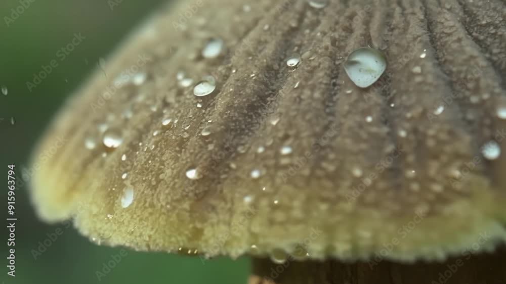 Poster A slowmotion shot of a mushroom growing capturing the intricate patterns and textures of its expanding cap.