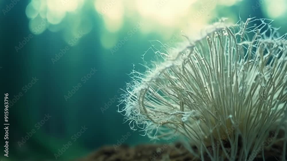 Poster The fuzzy white mycelium spreading out from beneath a mushroom sending out tendrils in search of nutrients.