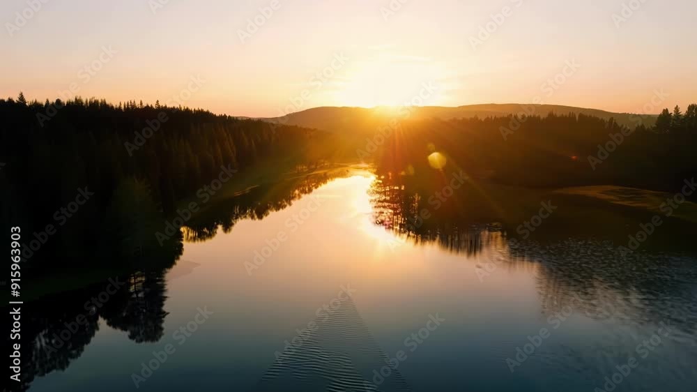 Poster The suns reflection dances across the surface of a tranquil lake as it sinks lower in the sky signaling the end of another day.