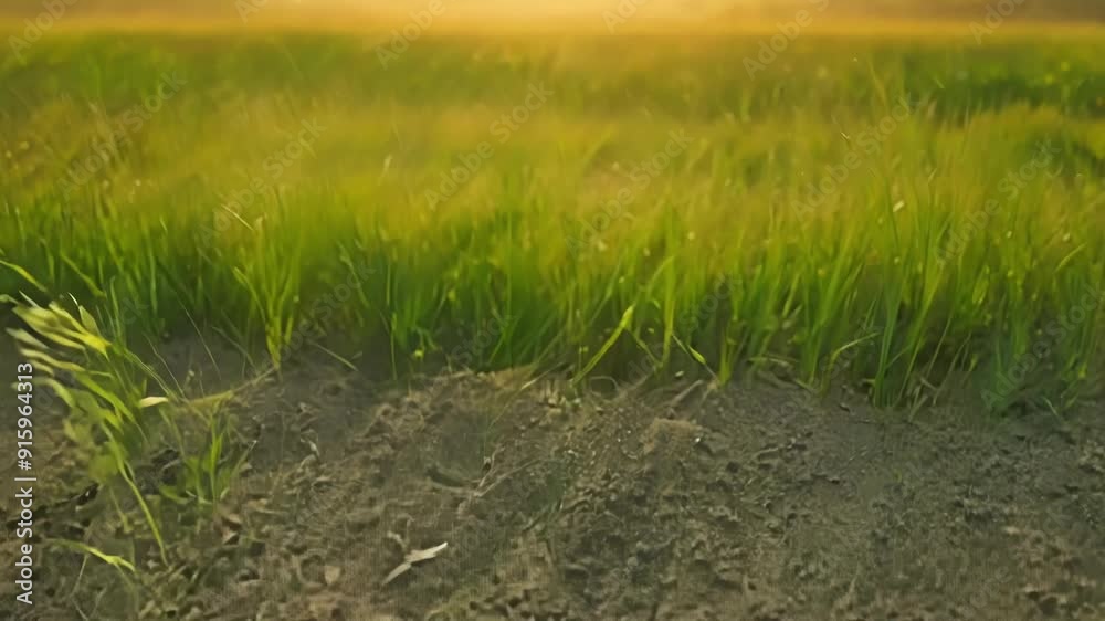 Poster A timelapse shot of grass expanding and shooting up transforming a barren patch of earth into a lush field.