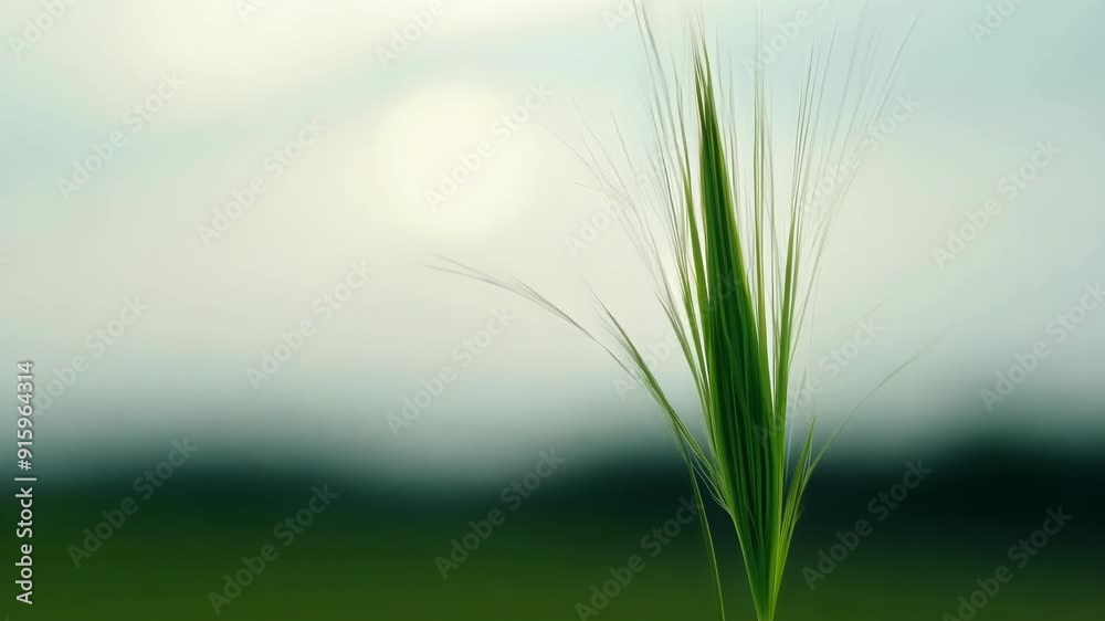 Poster A single blade of grass emerging from the ground bending and curling as it grows towards the sky.