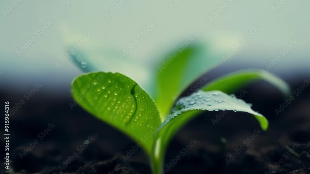 Aufkleber the camera zooms in on a small sprout pushing through the surface of the soil its leaves just starti