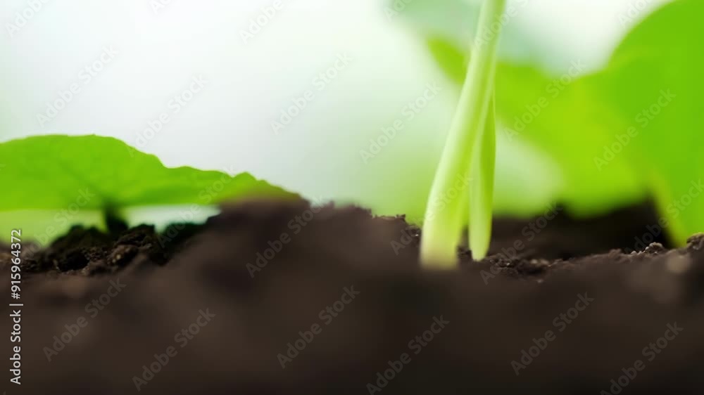 Poster The camera follows the growth of a seedling from seed to sprout capturing the emergence of its first root followed by its stem and leaves.