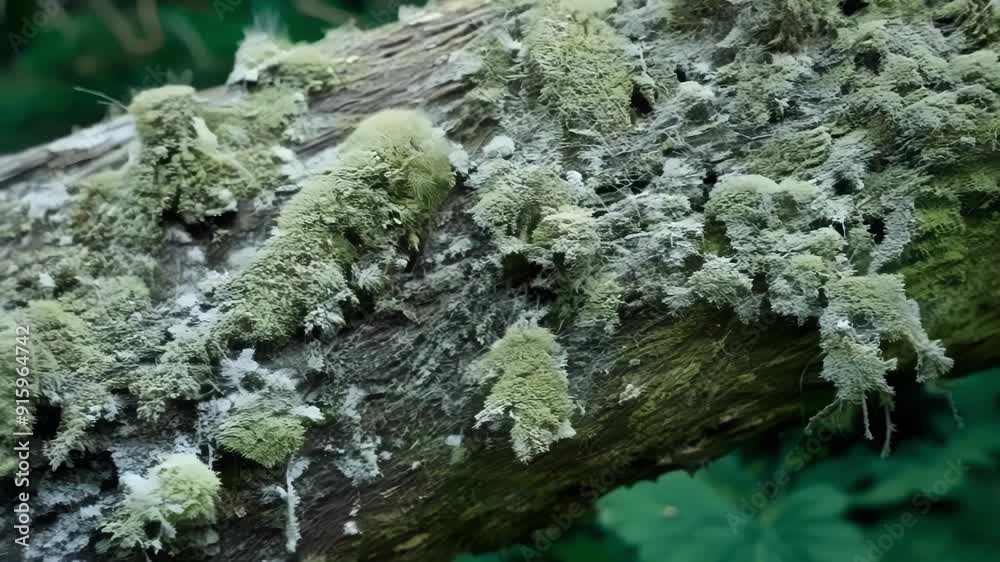 Poster detailed shot of a tree branch that has been completely overtaken by a thick layer of greyishgreen l