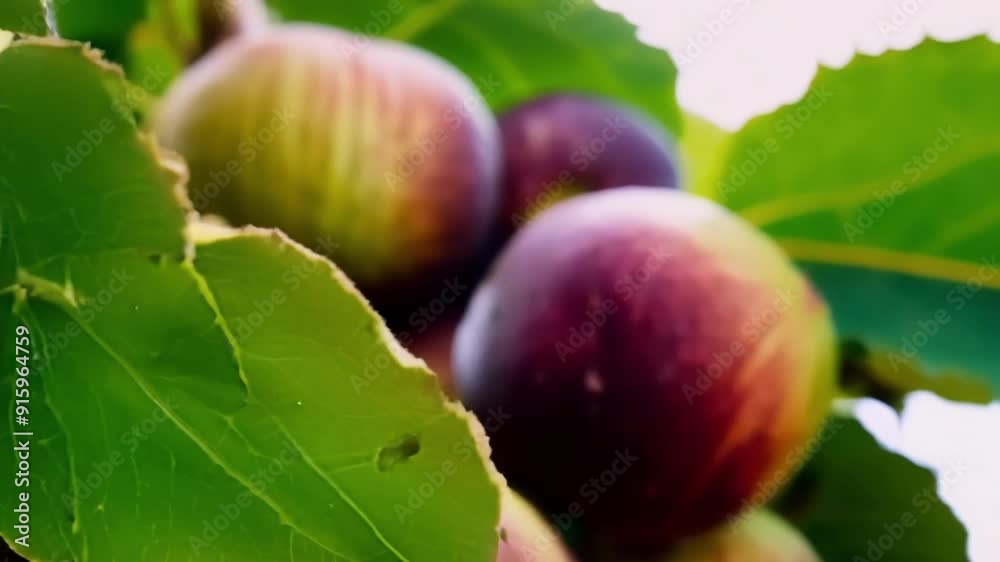 Poster A closeup view of a fig tree reveals a of initially green and firm figs gradually softening and developing rich dark colors as they ripen.