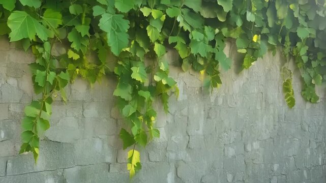 A timelapse of ivy climbing up a stone wall showcasing its gradual but relentless growth.