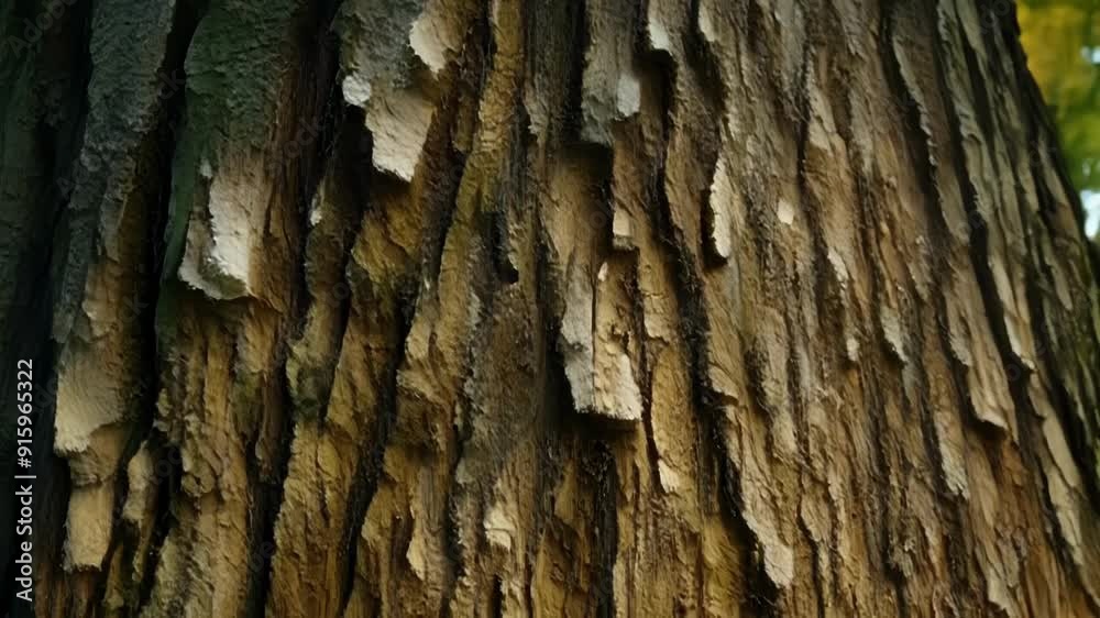 Poster A closeup of a trees bark displaying the deep grooves and textures created by the gradual formation of annual rings.