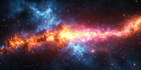 Naklejka premium comet streaks across the night sky, leaving a vibrant, colorful train in its wake. The celestial event adds a magical and awe-inspiring touch to the starry backdrop