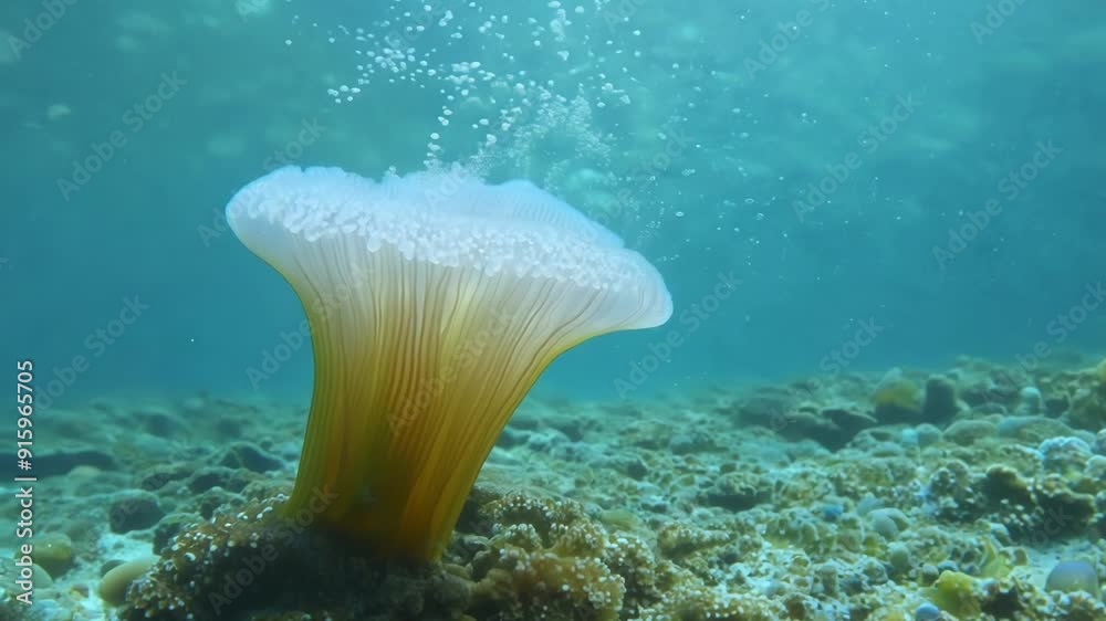 Aufkleber A single sea anemone pulsating rhythmically its delicate body expanding and contracting with each wave that washes over it.