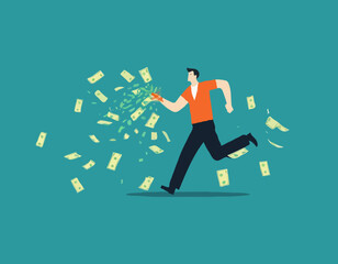 Injured worker see his money flying flying away. stock illustration
