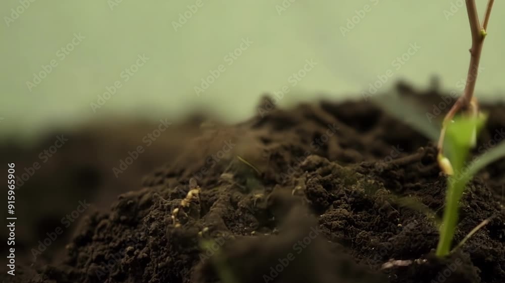 Poster Slow motion footage of a root dividing and forming multiple new root branches demonstrating its ability to adapt and expand as the plant grows.