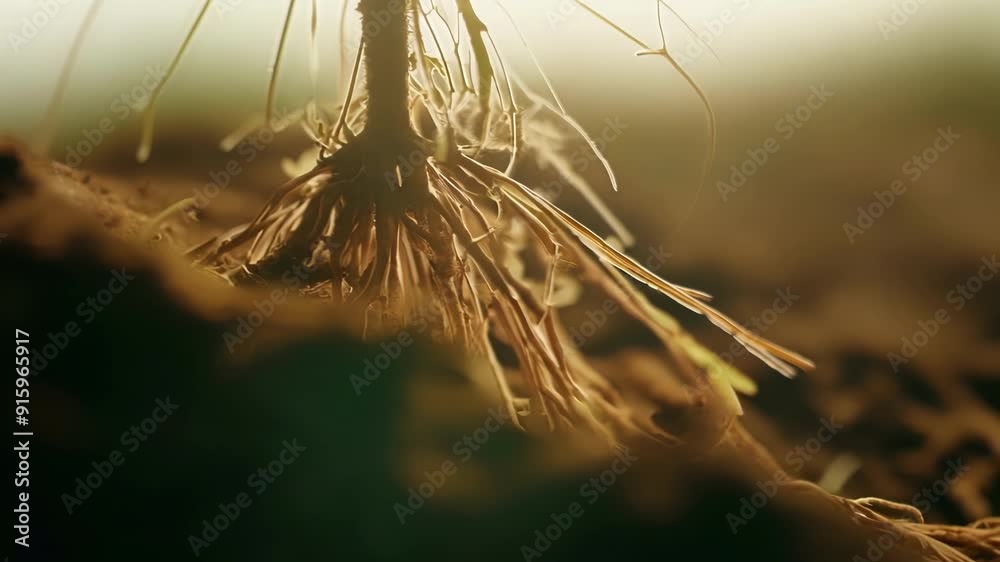 Poster A macro shot of the intricate network of roots beneath the surface woven together like a web providing support and stability for the plant.